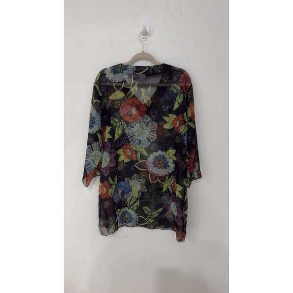 Indian Tropical Fashion black floral boho beach tunic women S/M - Picture 3 of 8